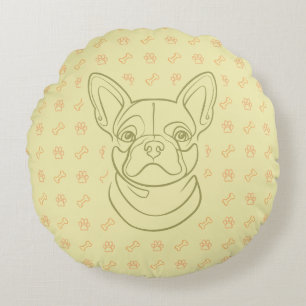 French Bulldog Decorative Line Art Pattern Round Pillow