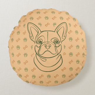 French Bulldog Decorative Line Art Pattern Round Pillow