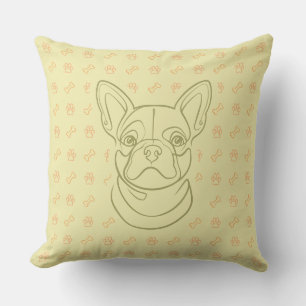 French Bulldog Decorative Line Art Pattern Throw Pillow