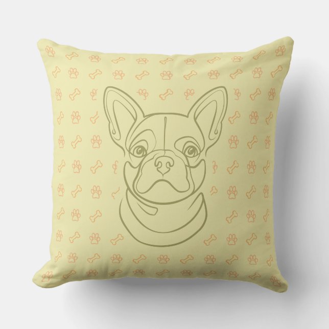 French Bulldog Decorative Line Art Pattern Throw Pillow (Front)