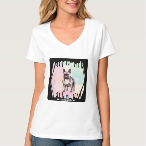 French Bulldog Design V_neck T_shirt 