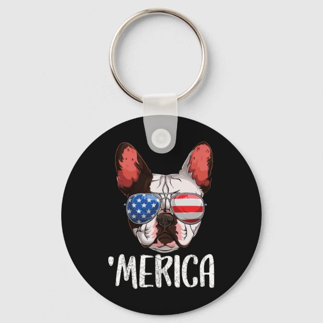 French Bulldog Dog 4th Of July American Flag 2  Keychain (Front)
