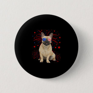 French Bulldog Dog American Flag 4th Of July Button