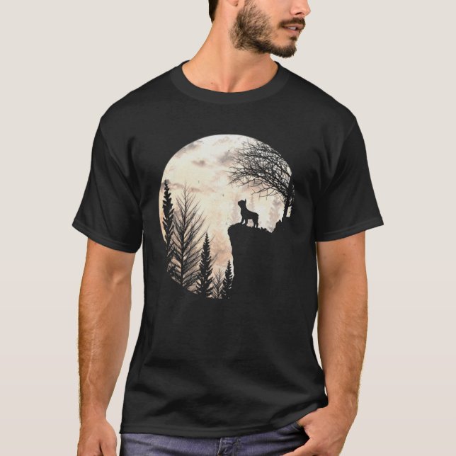 French Bulldog Dog And Moon Funny Halloween Costum T-Shirt (Front)