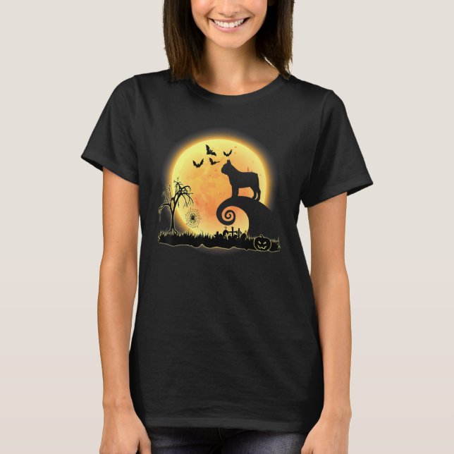 French Bulldog Dog And Moon Halloween Costume T-Shirt (Front)