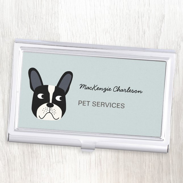 French Bulldog Dog Animal Pet Services Business Card Case (Dog animal pet servicec business card holder featuring a French Bulldog illustration)