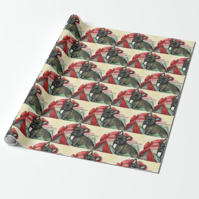 French Bulldog Dog Art Christmas Wrapping Paper (Unrolled)