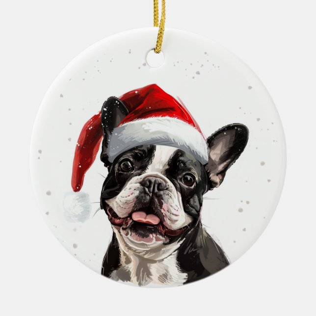 French Bulldog Dog Christmas Personalized Ceramic Ornament (Front)