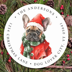 French Bulldog Dog Cute Christmas Return Address Classic Round Sticker