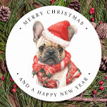 French Bulldog Dog Cute Puppy Merry Christmas  Classic Round Sticker<br><div class="desc">Looking for the perfect holiday card or gift for the dog lover in your life? Look no further than our adorable French Bulldog-themed collection! Featuring cute and festive designs, our cards and gifts are sure to bring a smile to anyone's face. Our holiday cards feature a variety of French Bulldog...</div>