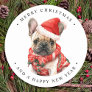 French Bulldog Dog Cute Puppy Merry Christmas  Classic Round Sticker