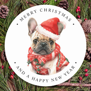 French Bulldog Dog Cute Puppy Merry Christmas Classic Round Sticker