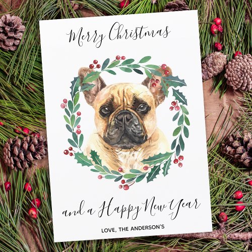 French Bulldog Dog Elegant Merry Christmas Holiday Card
