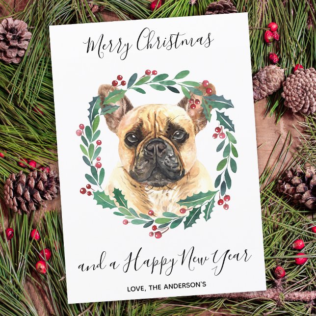French Bulldog Dog Elegant Merry Christmas Holiday Card (Creator Uploaded)