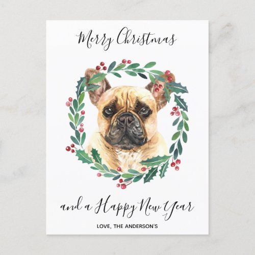 French Bulldog Dog Elegant Merry Christmas Holiday Postcard