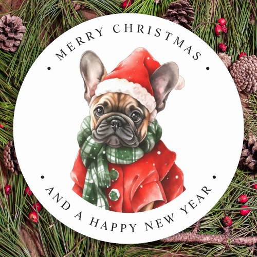 French Bulldog Dog Festive Cute Merry Christmas  Classic Round Sticker