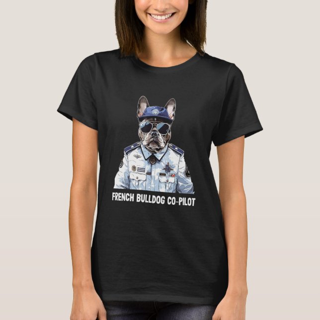 French Bulldog Dog  Flying Airline Pilot Kids Fren T-Shirt (Front)