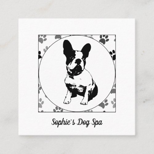 French Bulldog Dog Groomer Paw Print Pattern White Square Business Card