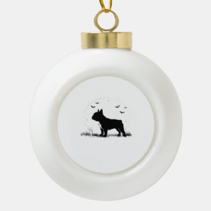French Bulldog Dog – Halloween Moon Silhouette Ove Ceramic Ball Christmas Ornament