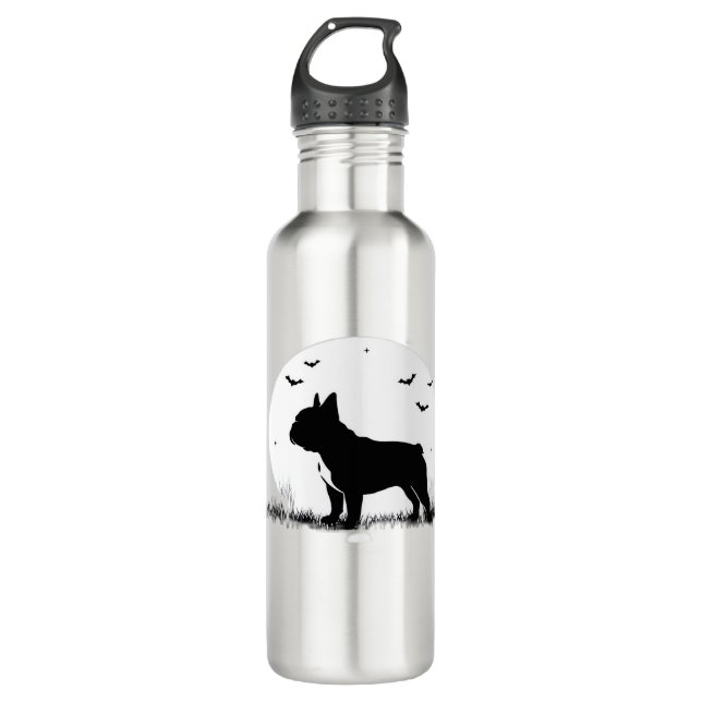 French Bulldog Dog � Halloween Moon Silhouette Ove Stainless Steel Water Bottle (Front)