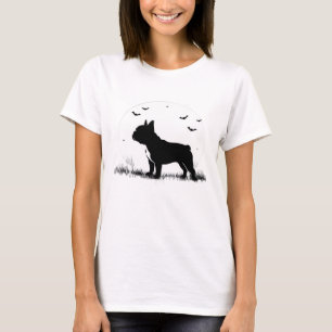 French Bulldog Dog � Halloween Moon Silhouette Ove T-Shirt