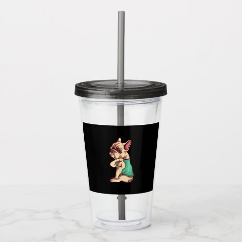 French Bulldog Dog I Love Mom Tattoo Lover Gift Acrylic Tumbler