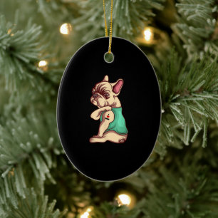 French Bulldog Dog I Love Mom Tattoo Lover Gift Ceramic Ornament
