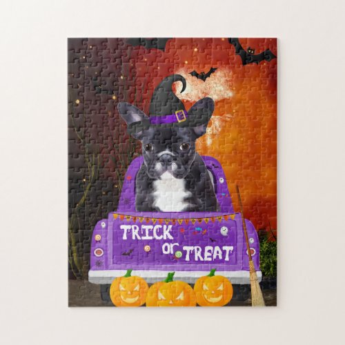 French Bulldog Dog in Halloween Truck Jigsaw Puzzle