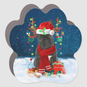French Bulldog Dog in Snow with Christmas Gifts  Car Magnet