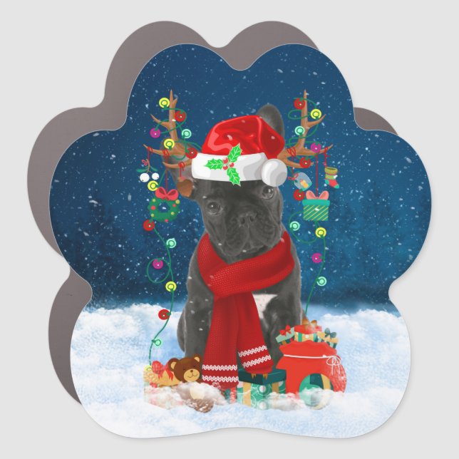 French Bulldog Dog in Snow with Christmas Gifts  Car Magnet (Front)