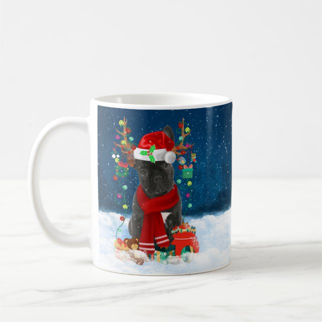 French Bulldog Dog in Snow with Christmas Gifts  Coffee Mug (Left)