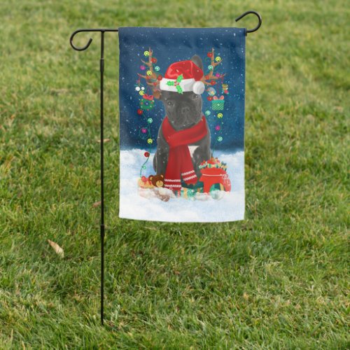 French Bulldog Dog in Snow with Christmas Gifts Garden Flag