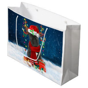 French Bulldog Dog in Snow with Christmas Gifts Large Gift Bag