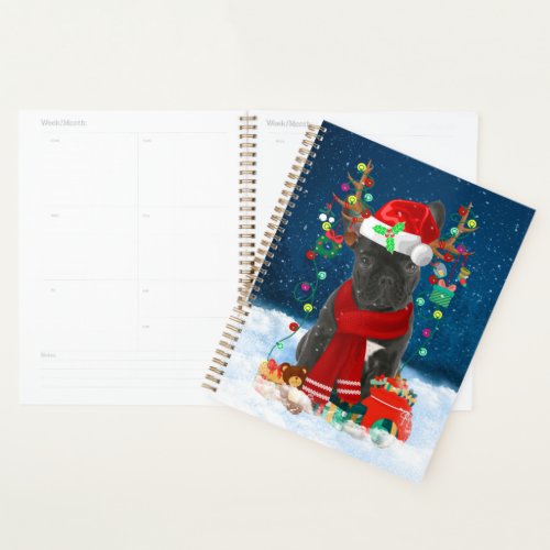 French Bulldog Dog in Snow with Christmas Gifts  Planner