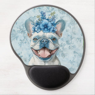 French Bulldog Dog Lover Blue Floral Gel Mouse Pad