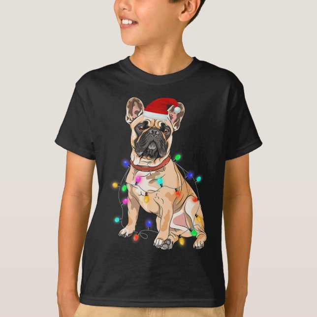 French Bulldog Dog Lover Christmas Tree Lights  T-Shirt (Front)