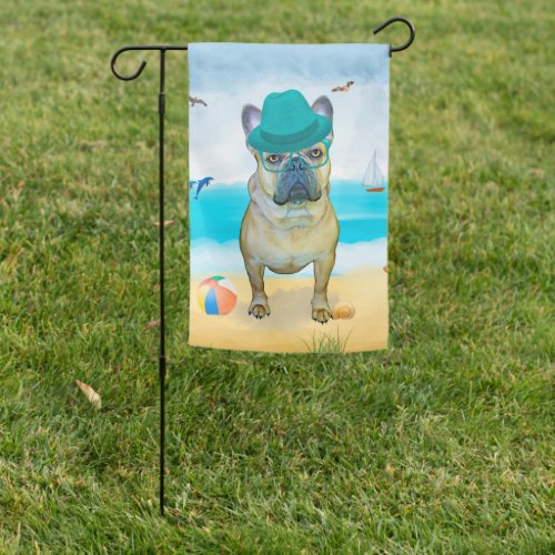 French Bulldog Dog on Beach  Garden Flag