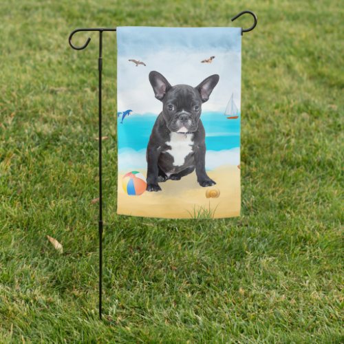 french bulldog Dog on Beach  Garden Flag