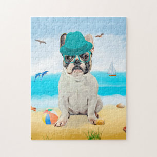 French Bulldog Dog on Beach Jigsaw Puzzle