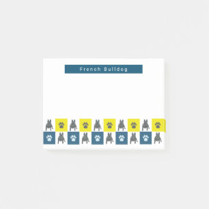 French Bulldog Dog & Paw Yellow & Blue Grid Post-it Notes