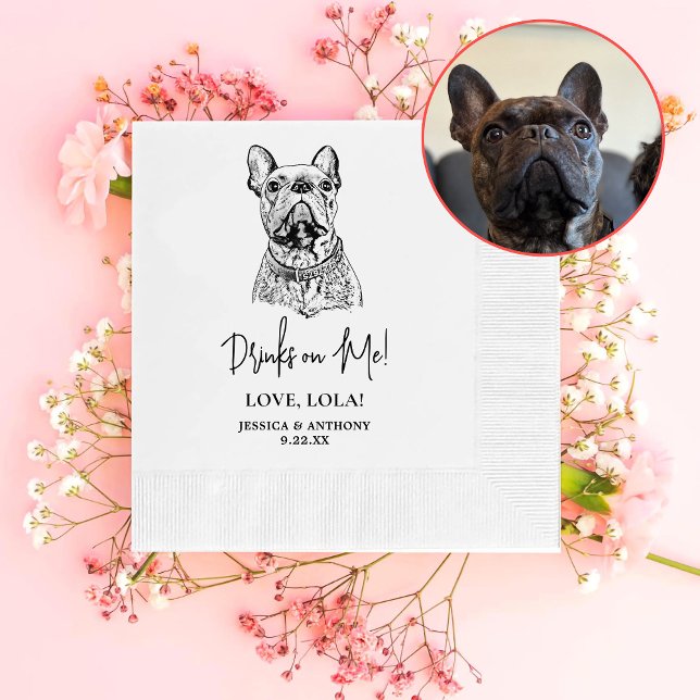French Bulldog Dog Personalized Drinks on Me Napkins (Creator Uploaded)