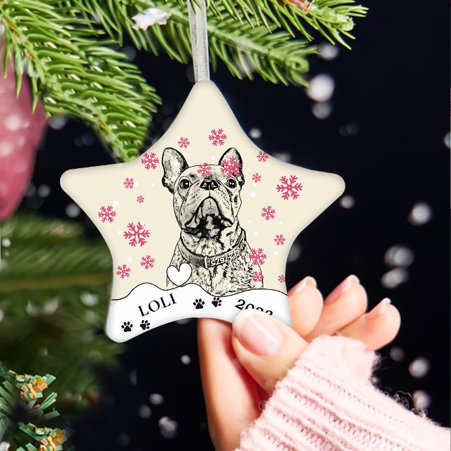 French Bulldog Dog Personalized Hand Drawing Ceramic Ornament (Creator Uploaded)