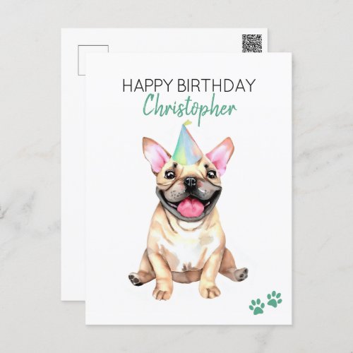 French Bulldog Dog Personalized Happy Birthday  Postcard