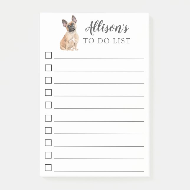 French Bulldog Dog Personalized To Do List Post-it Notes (Front)