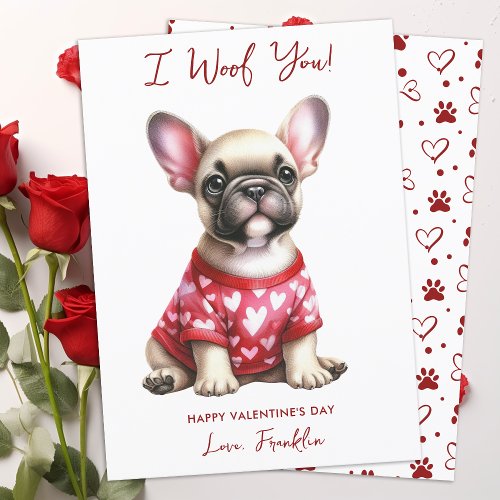 French Bulldog Dog Personalized Valentines Day  Holiday Card
