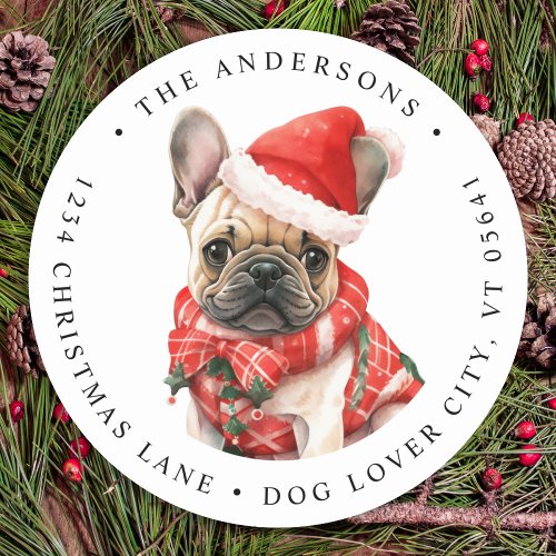 French Bulldog Dog Puppy Christmas Return Address Classic Round Sticker