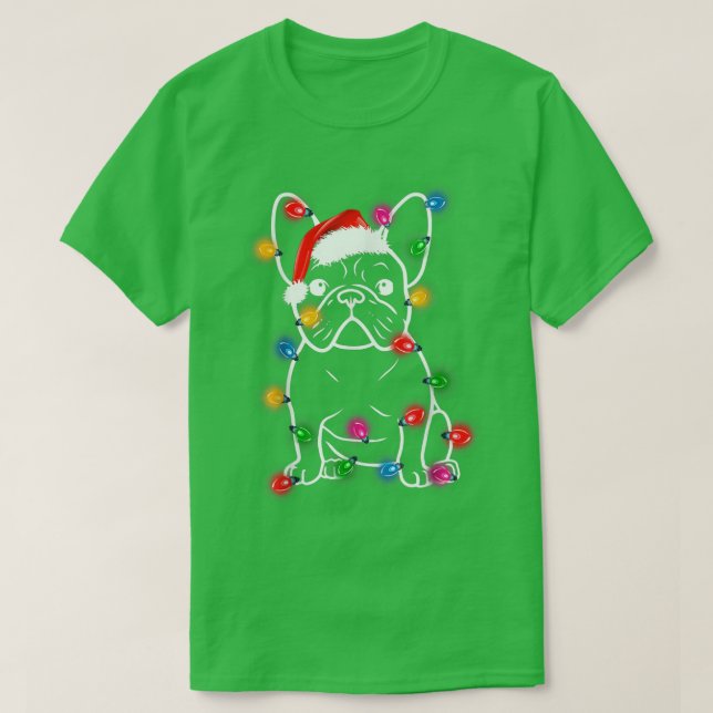 French Bulldog Dog Santa hat Lights Xmas Pajama Ho T-Shirt (Design Front)