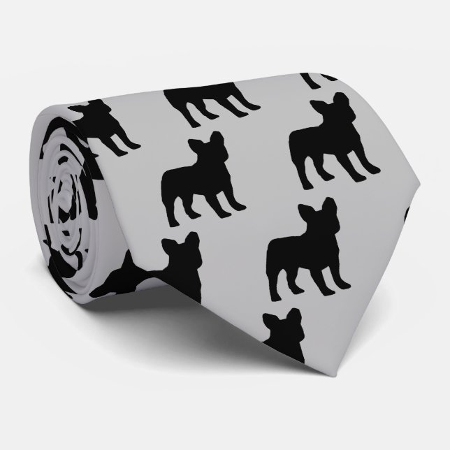 French Bulldog Dog Silhouette Neck Tie (Rolled)
