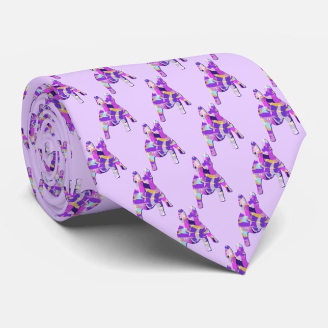 French Bulldog Dog Silhouette Purple Lt Neck Tie (Rolled)