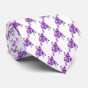 French Bulldog Dog Silhouette Purple White Neck Neck Tie